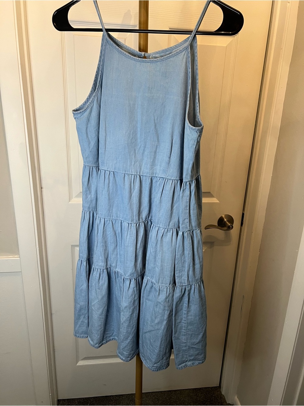 Japna Light Blue Tiered Midi Dress with Spaghetti Straps